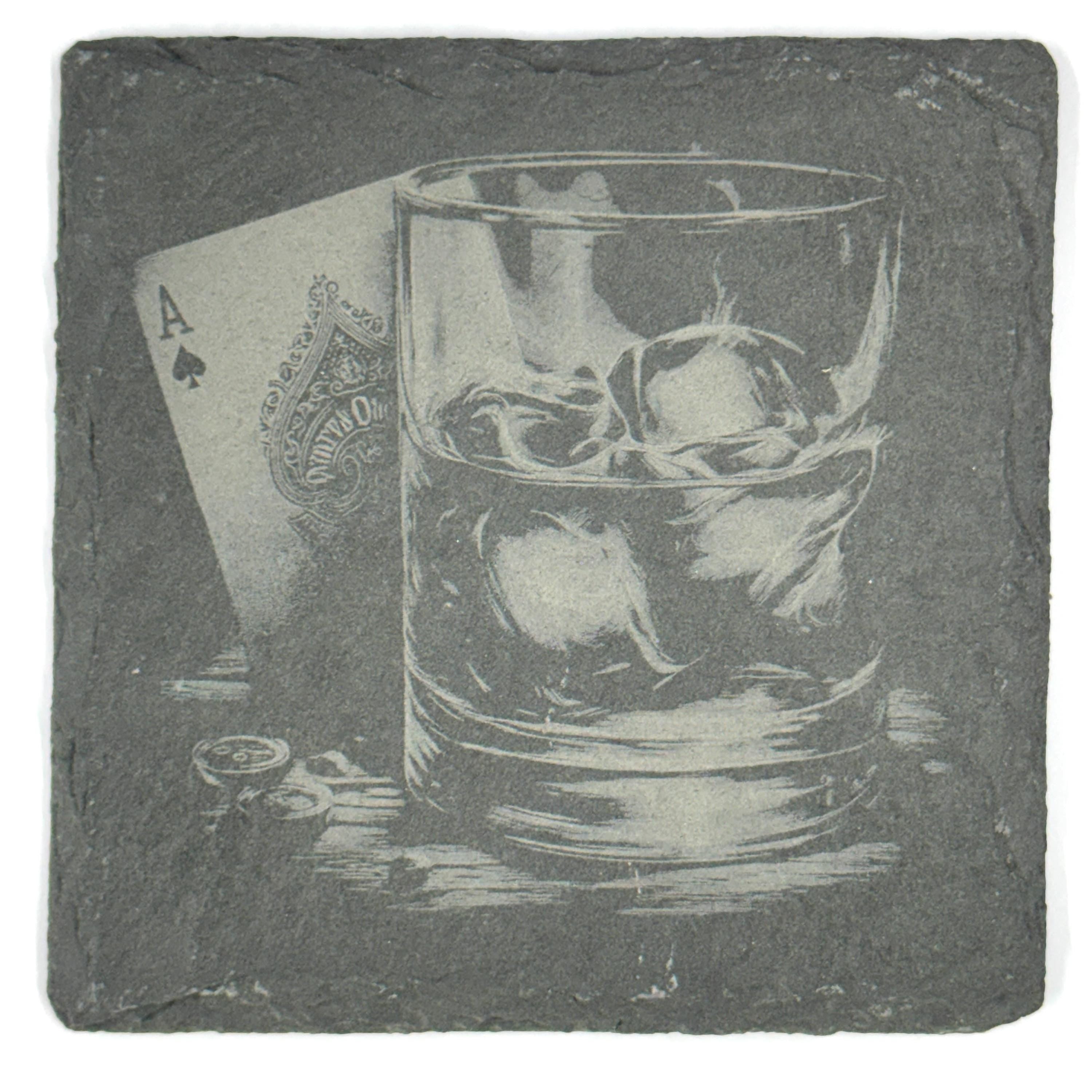 Ace of Spades Whiskey Glass Slate Coaster – Classic Poker Bar Design