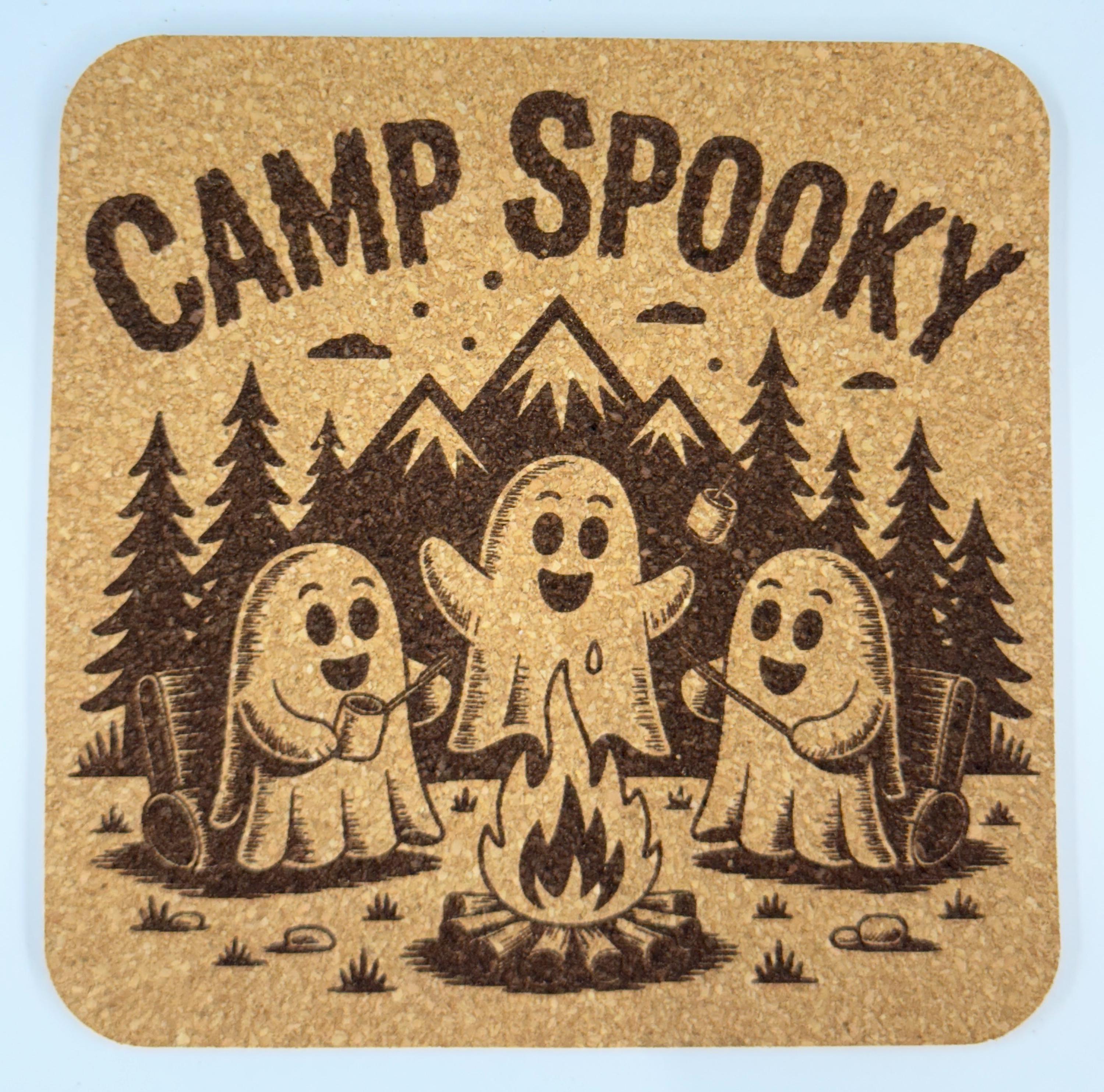 Camp Spooky Ghost Campfire Cork Coaster