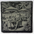 Santa on Tropical Vacation Slate Coaster – Beach Bar Santa Holiday Decor
