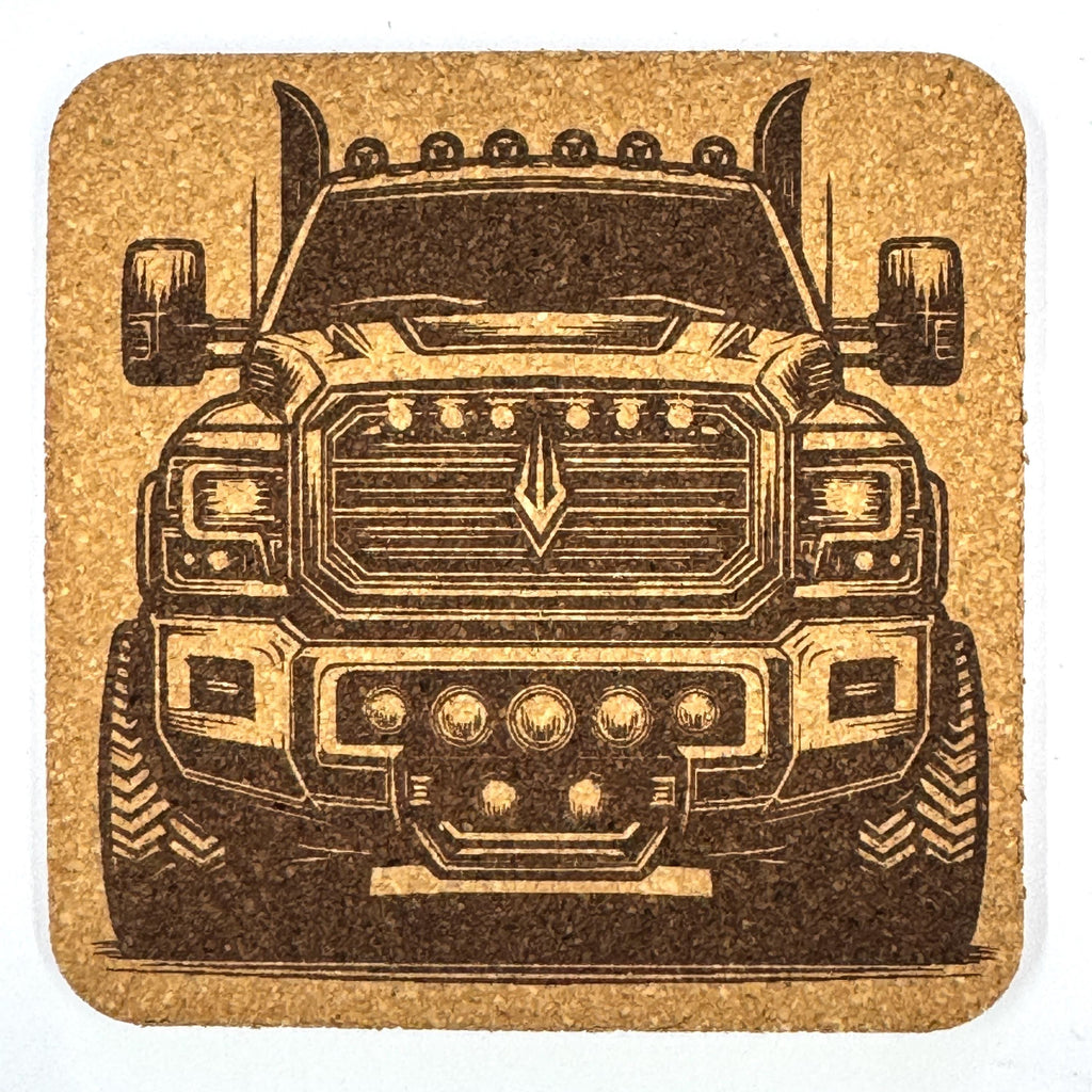 Chrome, Lights, and Muscle – Modern Diesel Pickup Cork Coaster