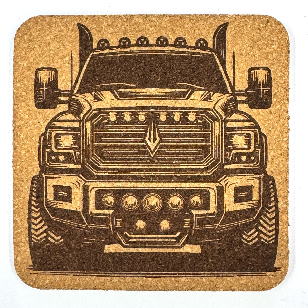 Chrome, Lights, and Muscle – Modern Diesel Pickup Cork Coaster