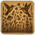 Botanical Hummingbird Line Art Cork Coaster – Rustic Nature Decor
