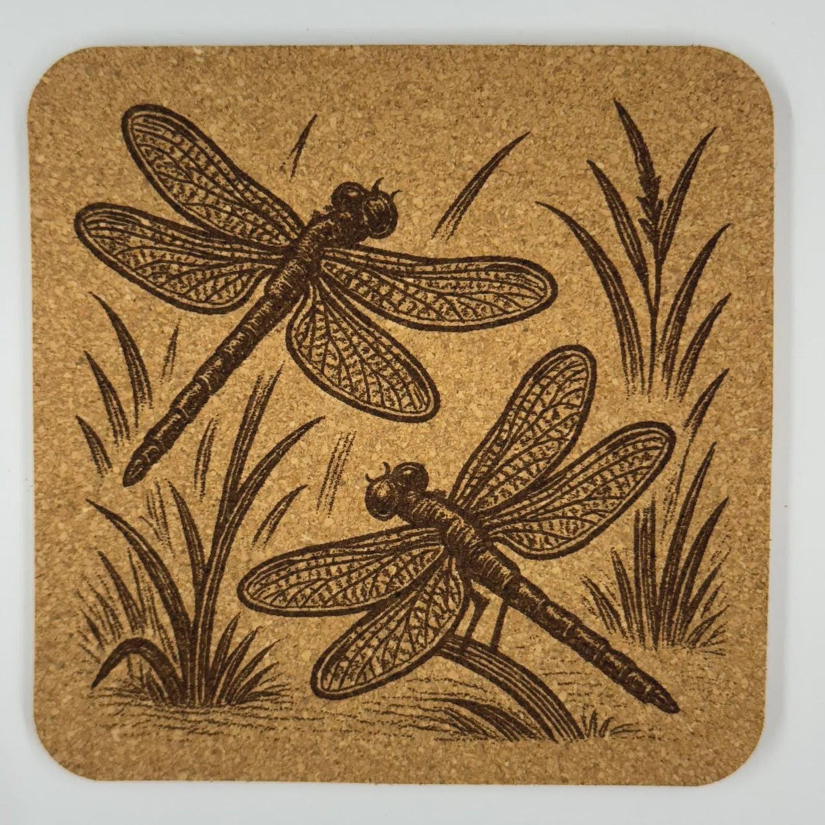 Twin Dragonfly Meadow Cork Coaster – Vintage Nature Art