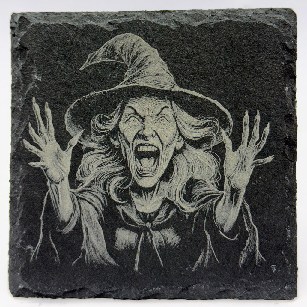 Howling Chaos Witch – Laser Engraved Slate Coaster