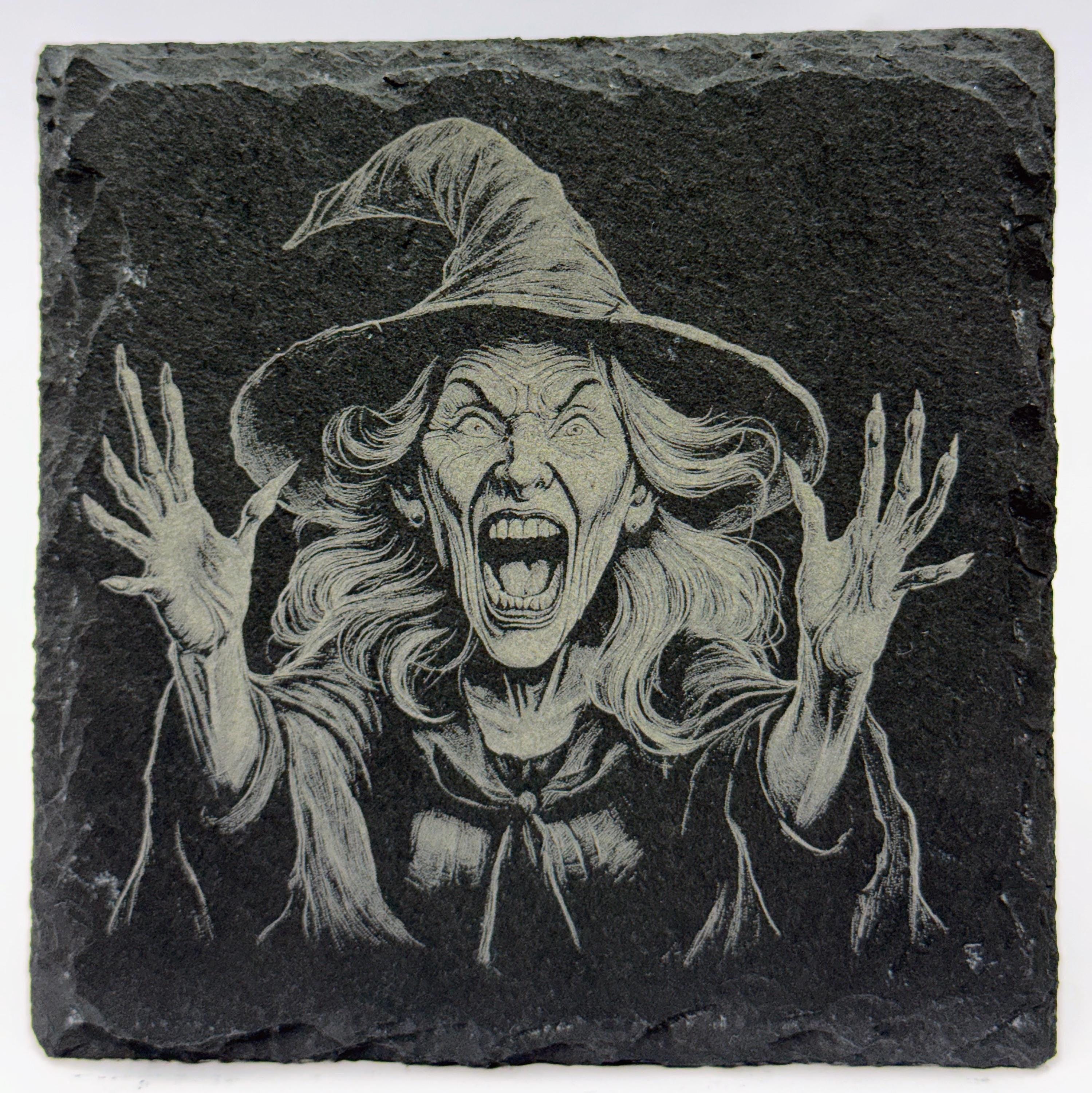 Howling Chaos Witch – Laser Engraved Slate Coaster