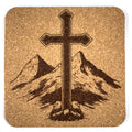 Mountain Landscape Cross Laser Engraved Cork Coaster