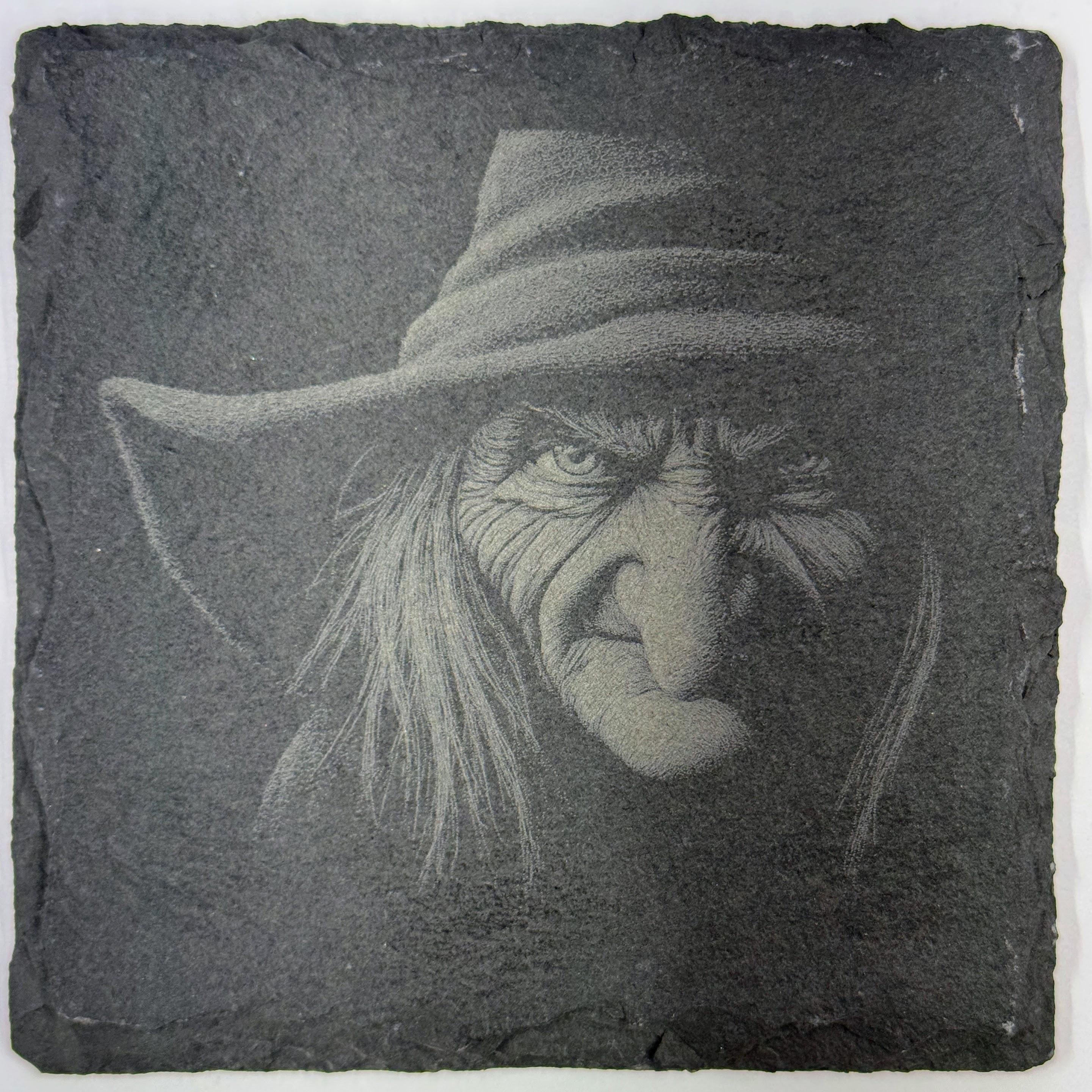 Forest Witch Portrait Slate Coaster – Dark Folklore Art