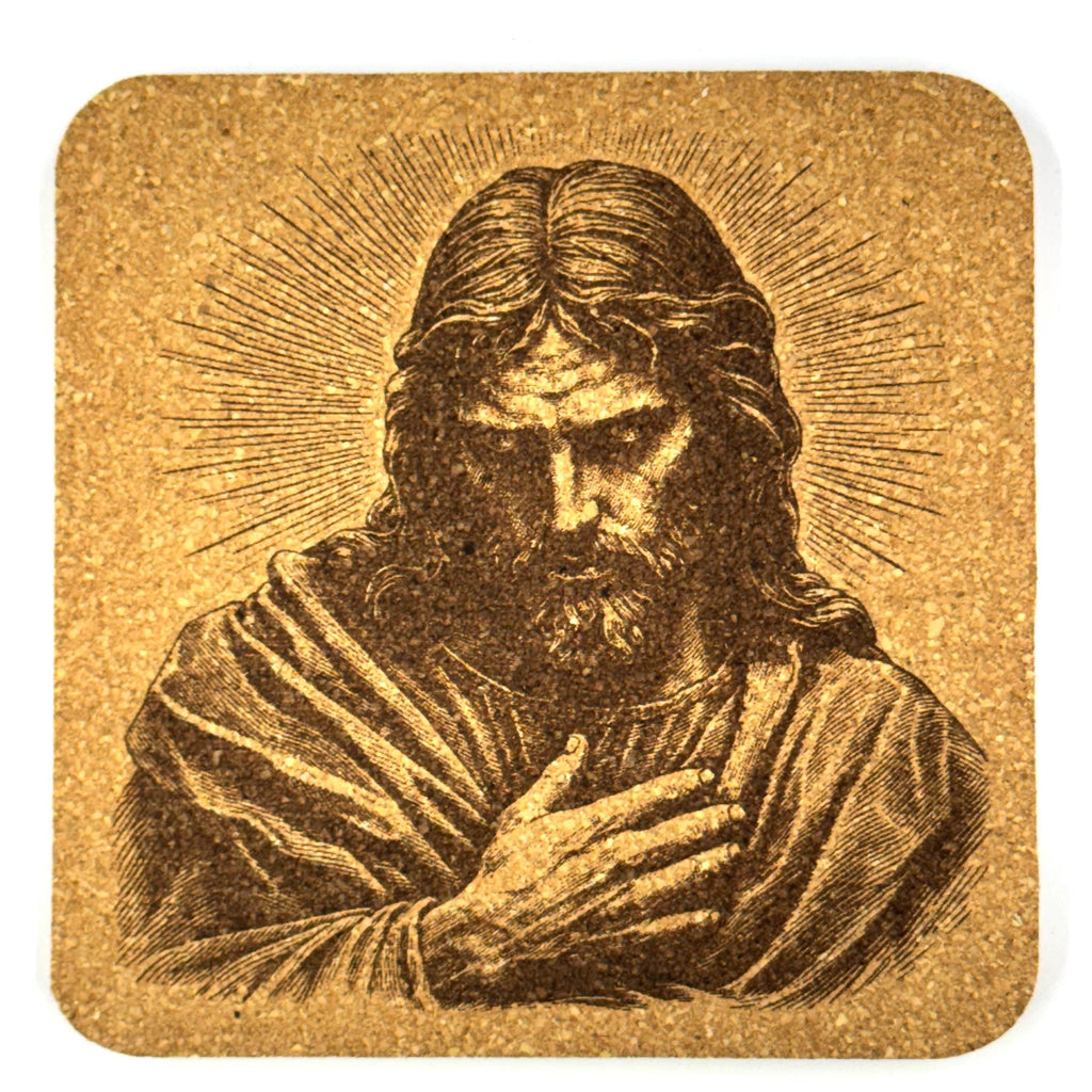 Sacred Heart Jesus Coaster, Christian Engraved Cork Coaster Faith Portrait