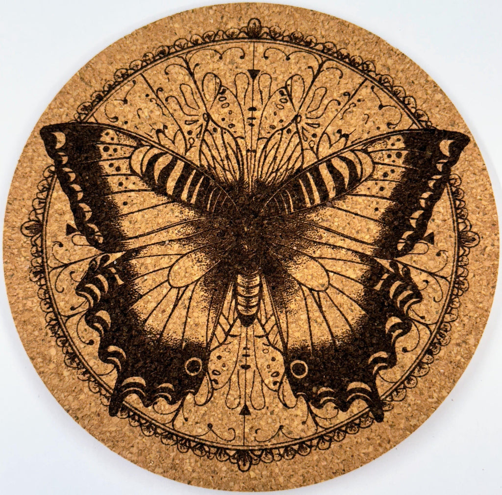 Swallowtail Butterfly Mandala – Intricate Cork Coaster