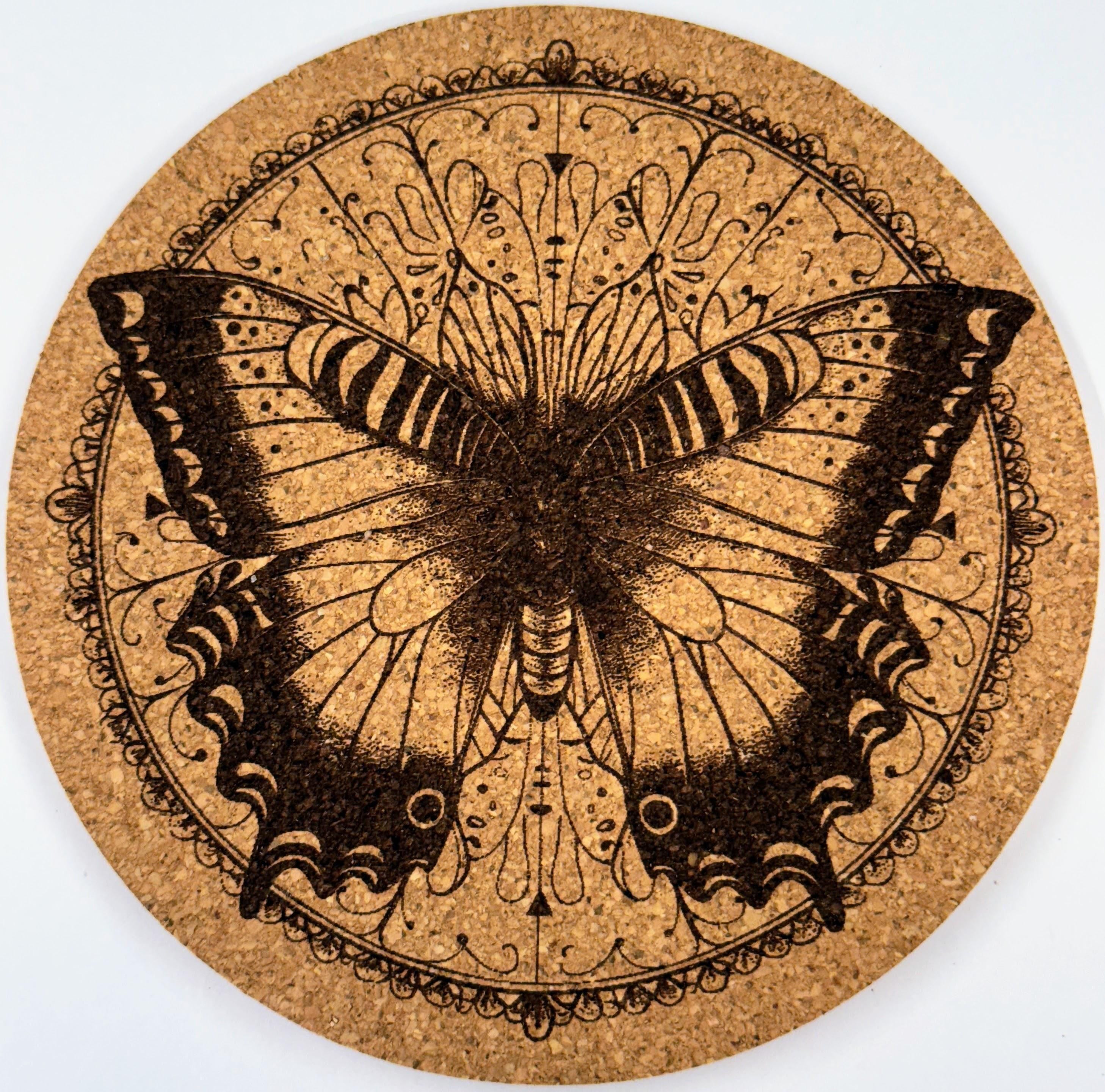 Swallowtail Butterfly Mandala – Intricate Cork Coaster