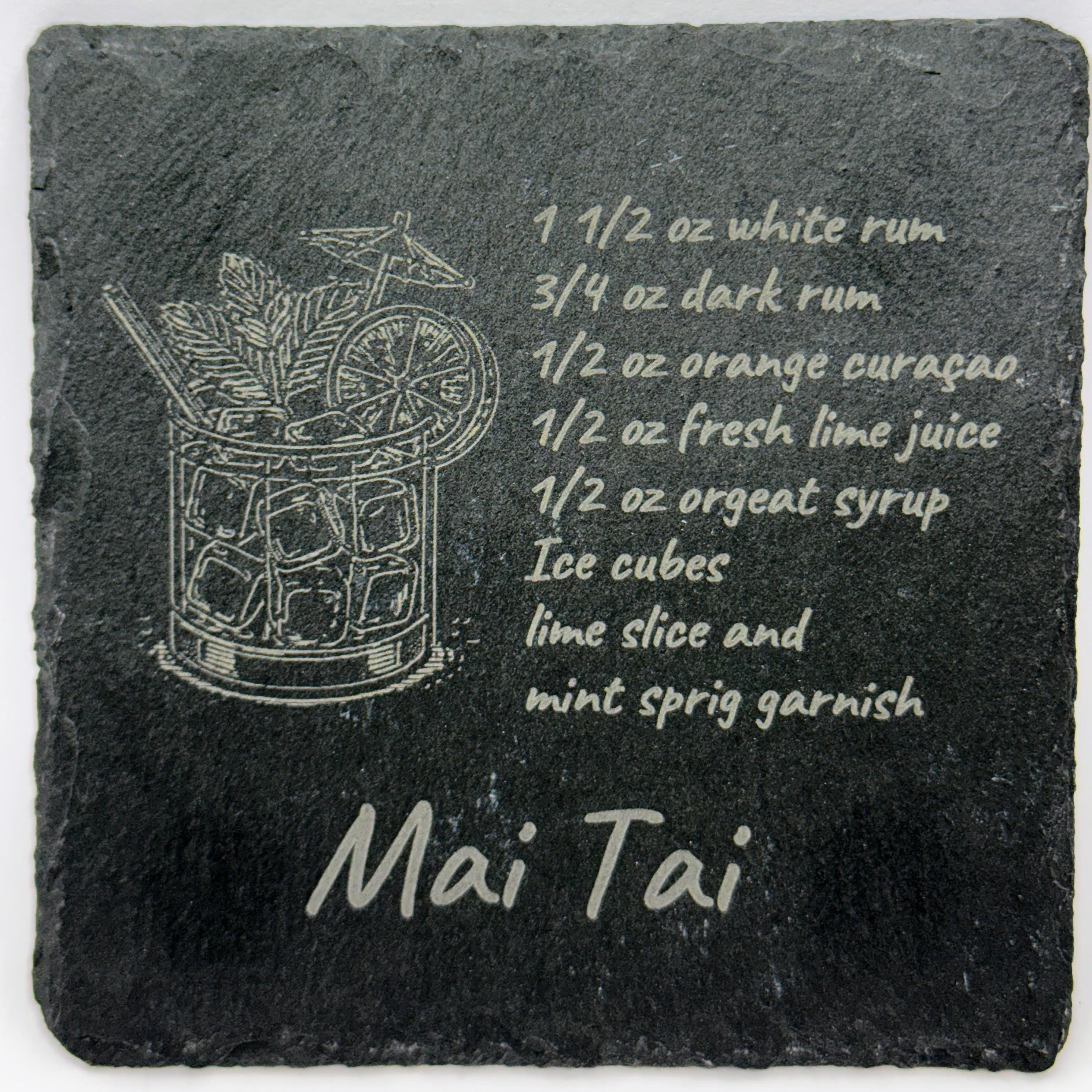 Mai Tai Recipe Slate Coaster – Tropical Cocktail Slate Bar Coaster