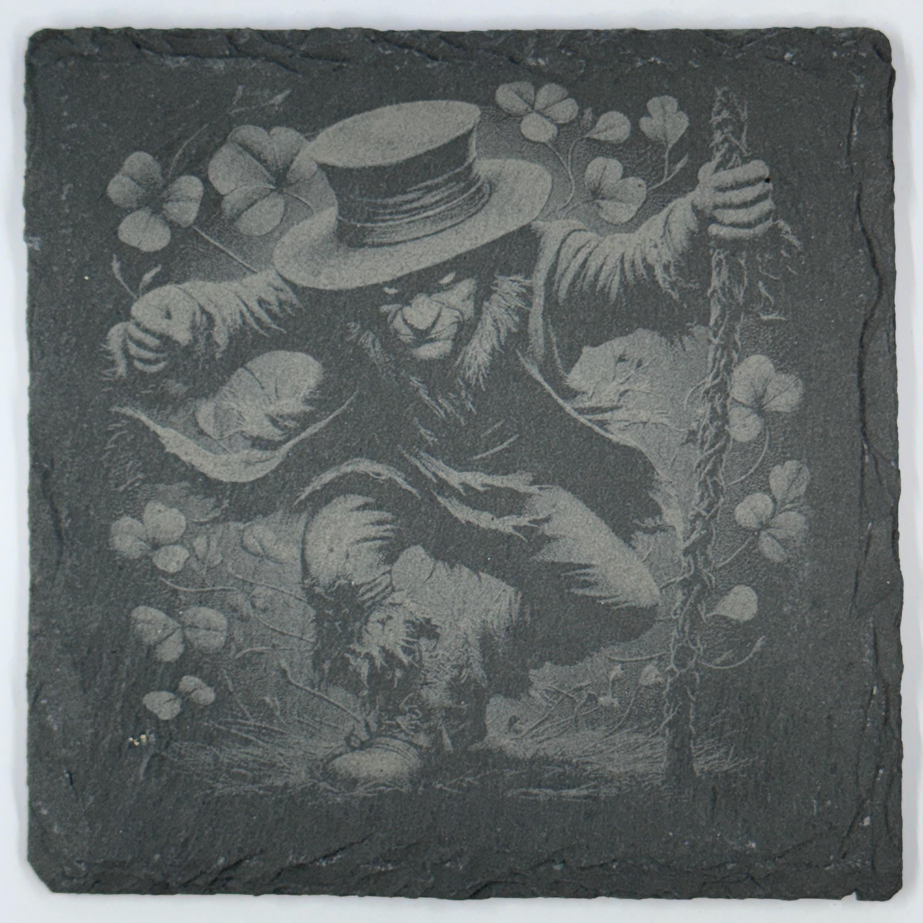 Mischievous Leprechaun Slate Coaster with Clover Vines