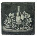 Grapes, Bottle & Glass Slate Coaster – Cozy Table Still Life