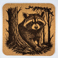 Curious Raccoon Sitting by a Tree – Cute Woodland Cork Coaster