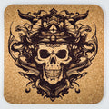 Ornate Pirate Skull Cork Coaster – Gothic Nautical Skull Art