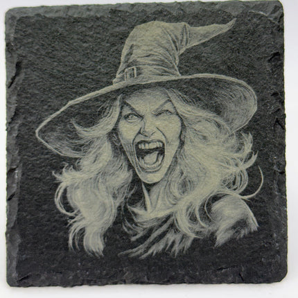 Screaming Fury Witch Portrait – Laser Engraved Slate Coaster