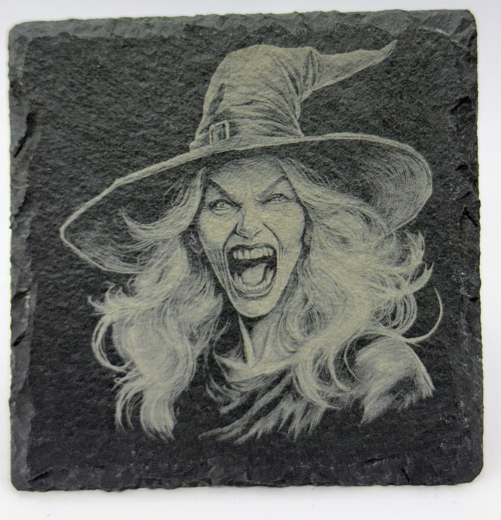 Screaming Fury Witch Portrait – Laser Engraved Slate Coaster