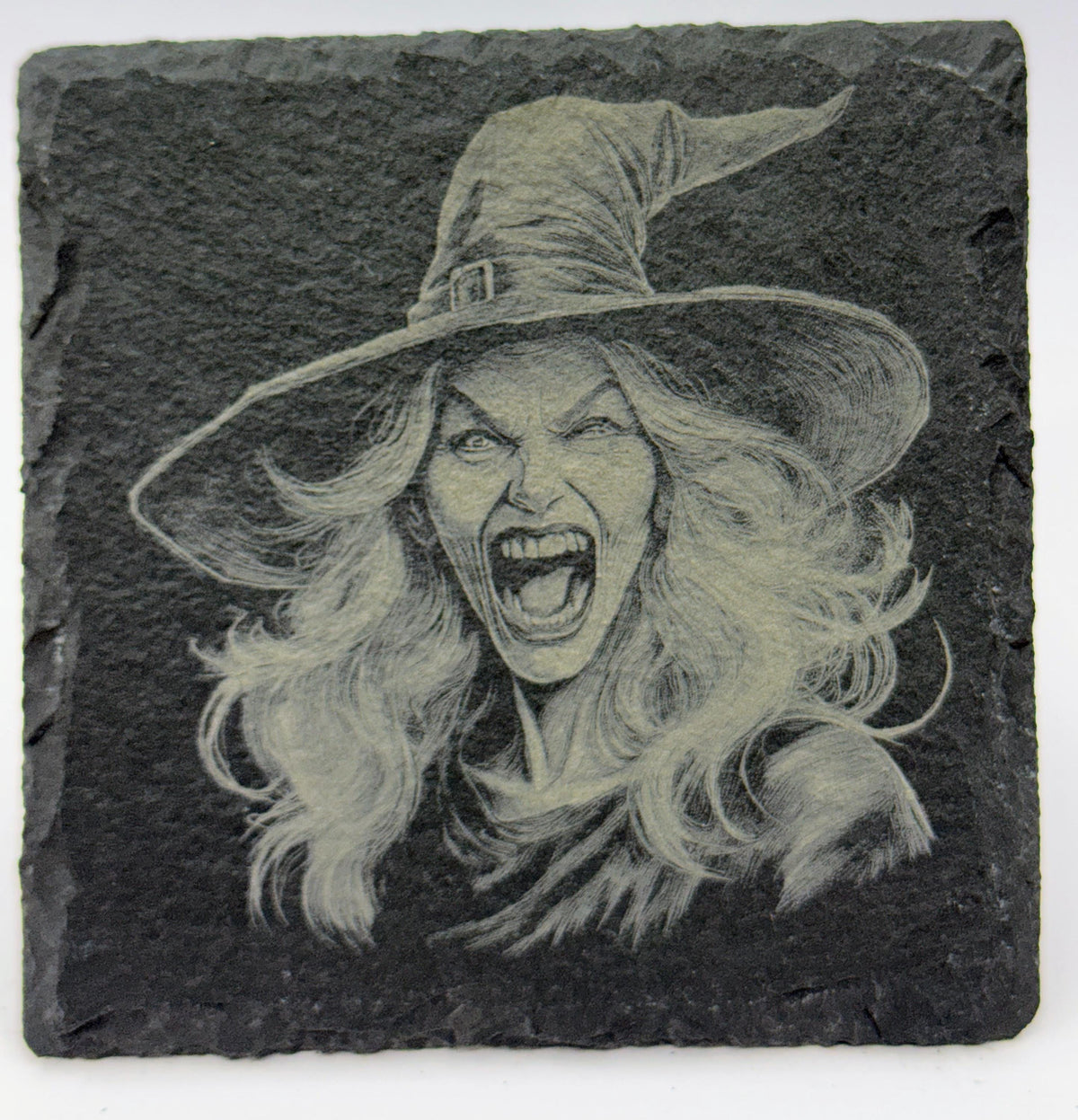 Screaming Fury Witch Portrait – Laser Engraved Slate Coaster