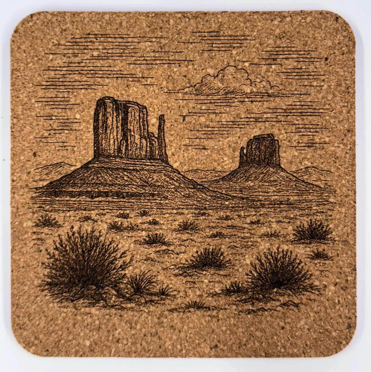 Southwestern Desert Mesa Cork Coaster – Monument Valley Inspired Western Art