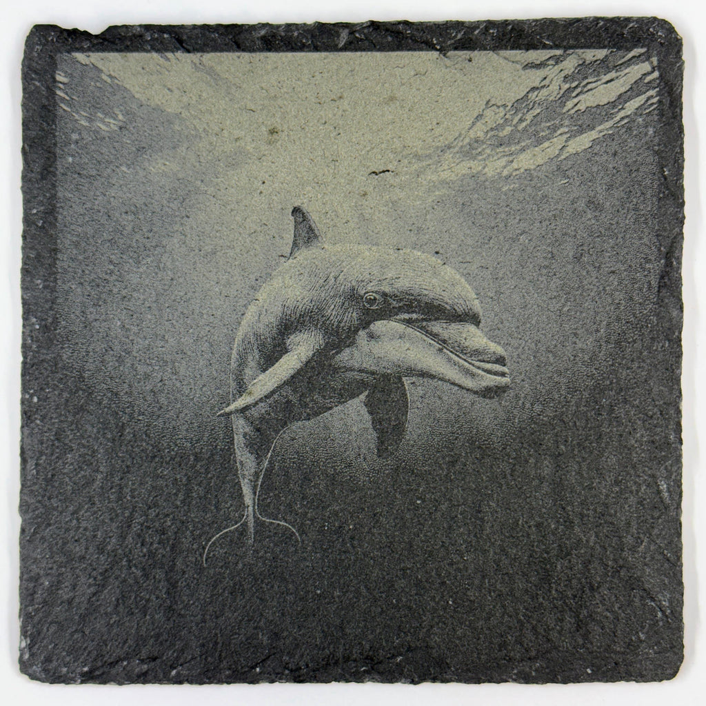 Gentle Dolphin Gliding Through the Sea – Engraved Slate Coaster