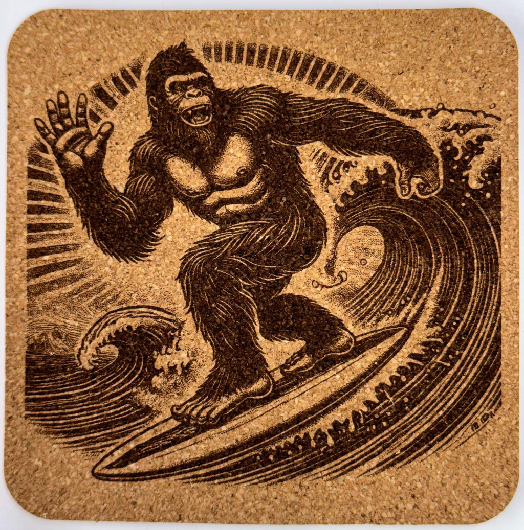 Surfing Bigfoot – Pacific Northwest Cork Coaster