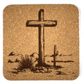 Desert Cross with Distant Marker Laser Engraved Cork Coaster
