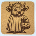 Trick-or-Treat Highland Cow Cork Coaster – Cute Halloween Cow
