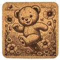 Happy Dancing Bear in Wildflowers – Whimsical Cork Coaster