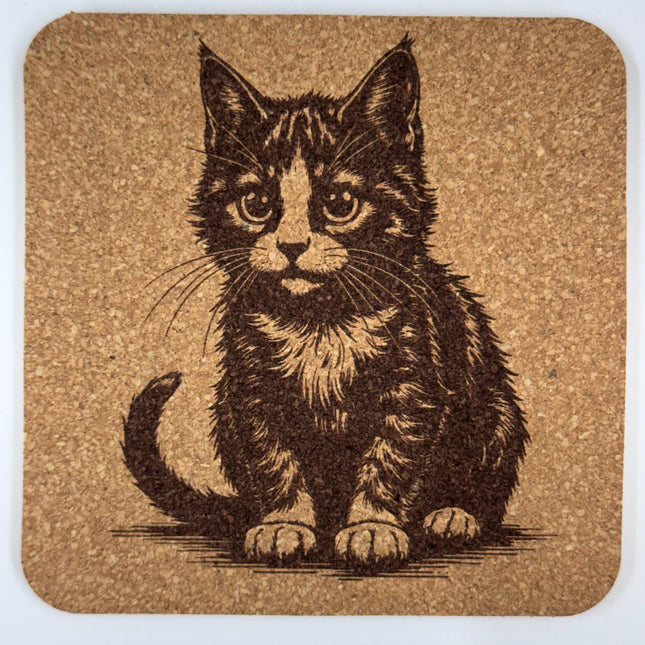 Small Kitten Portrait – Vintage Cat Cork Coaster