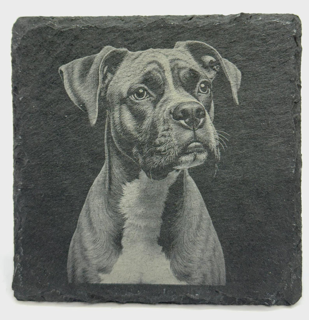 Boxer Dog Slate Coaster – Engraved Boxer Portrait
