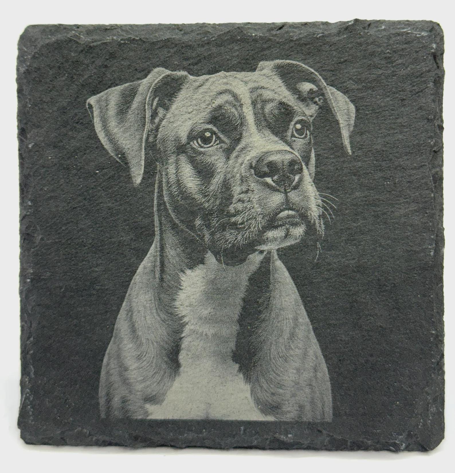 Boxer Dog Slate Coaster – Engraved Boxer Portrait
