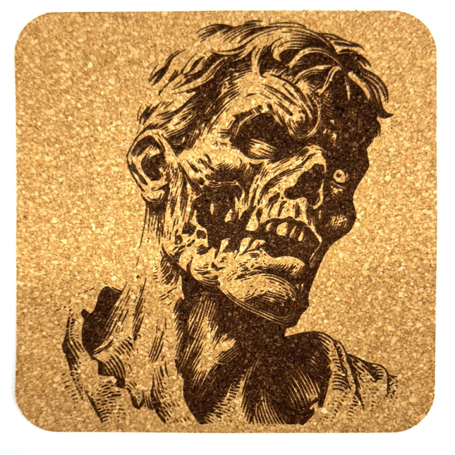 Zombie Portrait Vintage Horror Style Cork Coaster – Undead Bar Decor Gift