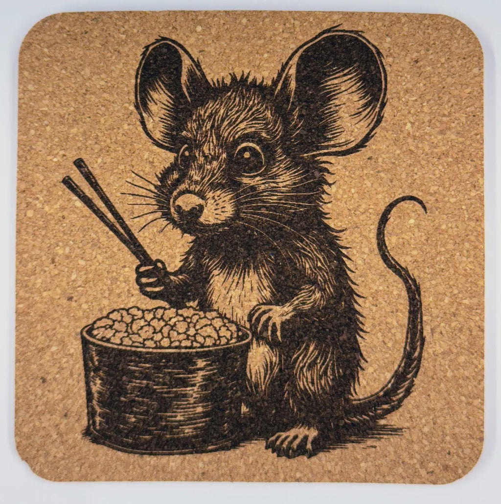 Chef Mouse with Chopsticks – Playful Food Cork Coaster