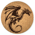 Flying Shadow Dragon Round Laser Engraved Cork Coaster – Legendary Dragon Art