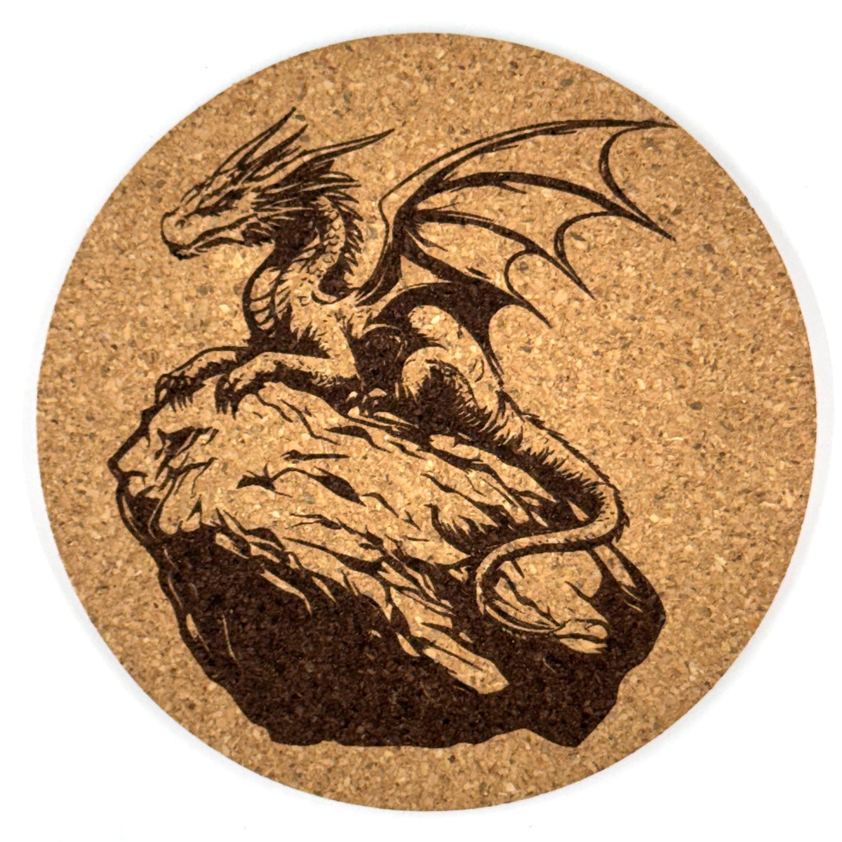 Cliffside Dragon Perch Round Cork Coaster – Fantasy Guardian