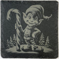 Candy Cane Elf Slate Coaster – Whimsical Vintage Christmas Elf Art