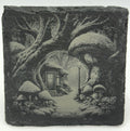 Enchanted Mushroom Cottage Slate Coaster – Fairy Woodland Fantasy Art