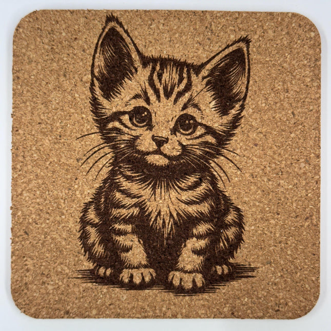 Sweet Kitten Illustration – Classic Cat Cork Coaster