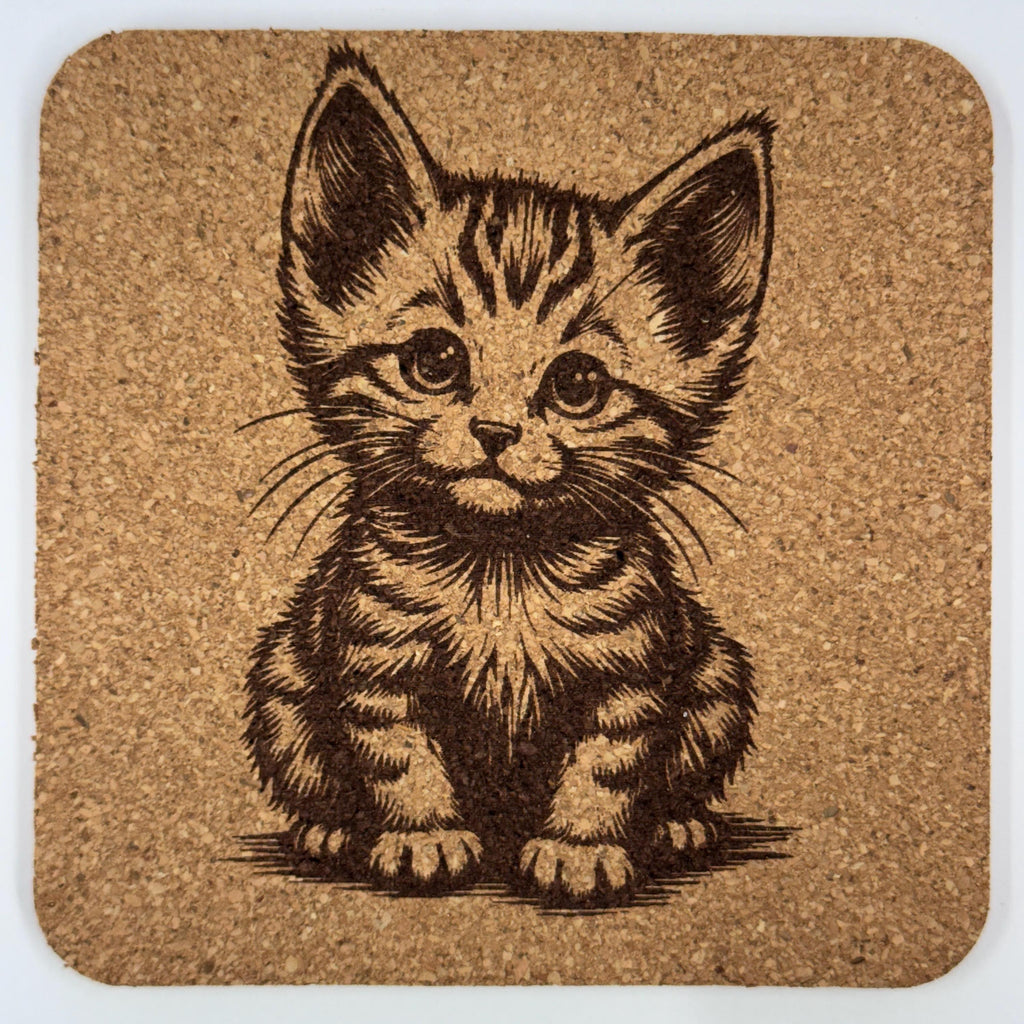 Sweet Kitten Illustration – Classic Cat Cork Coaster