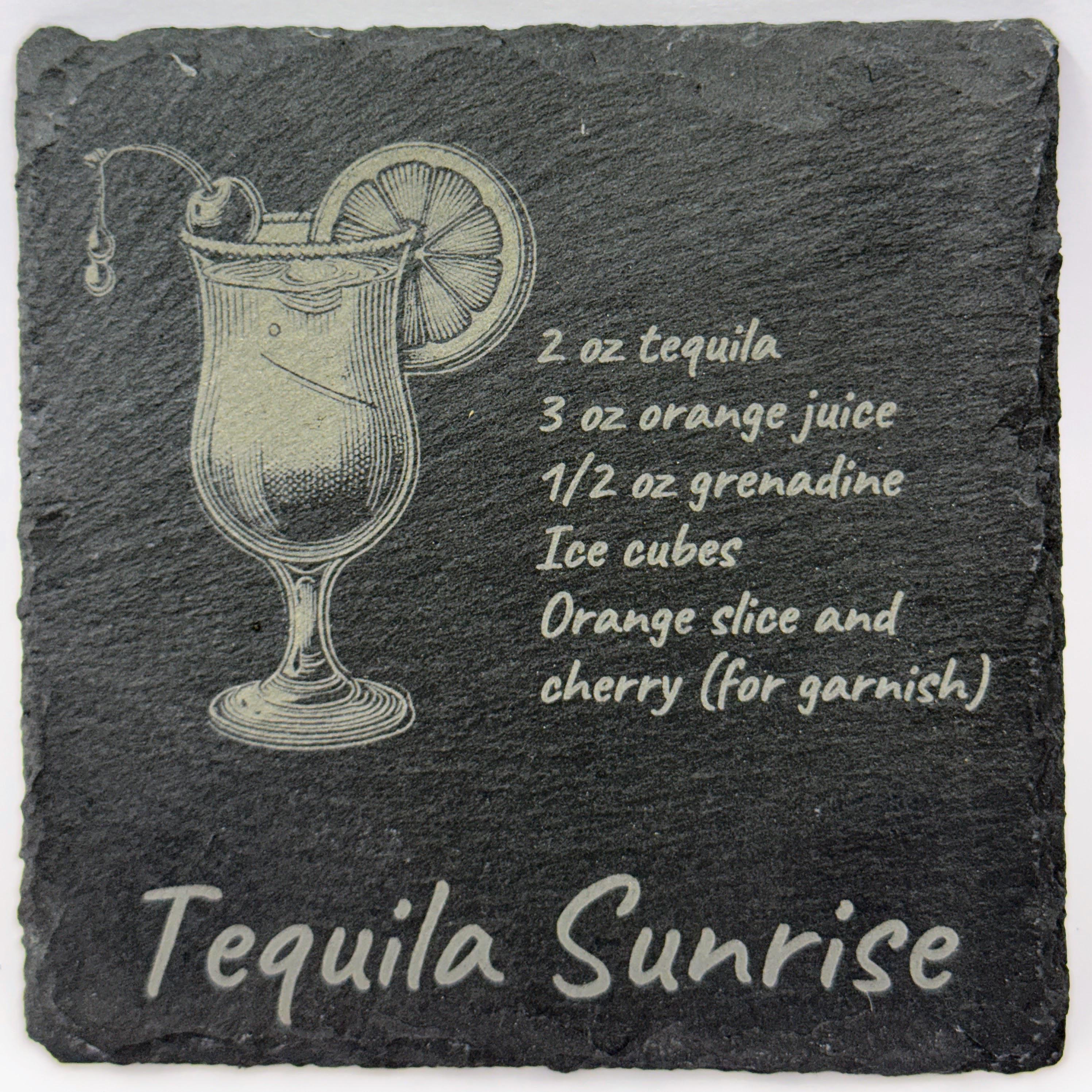 Tequila Sunrise Recipe Slate Coaster – Retro Cocktail Decor