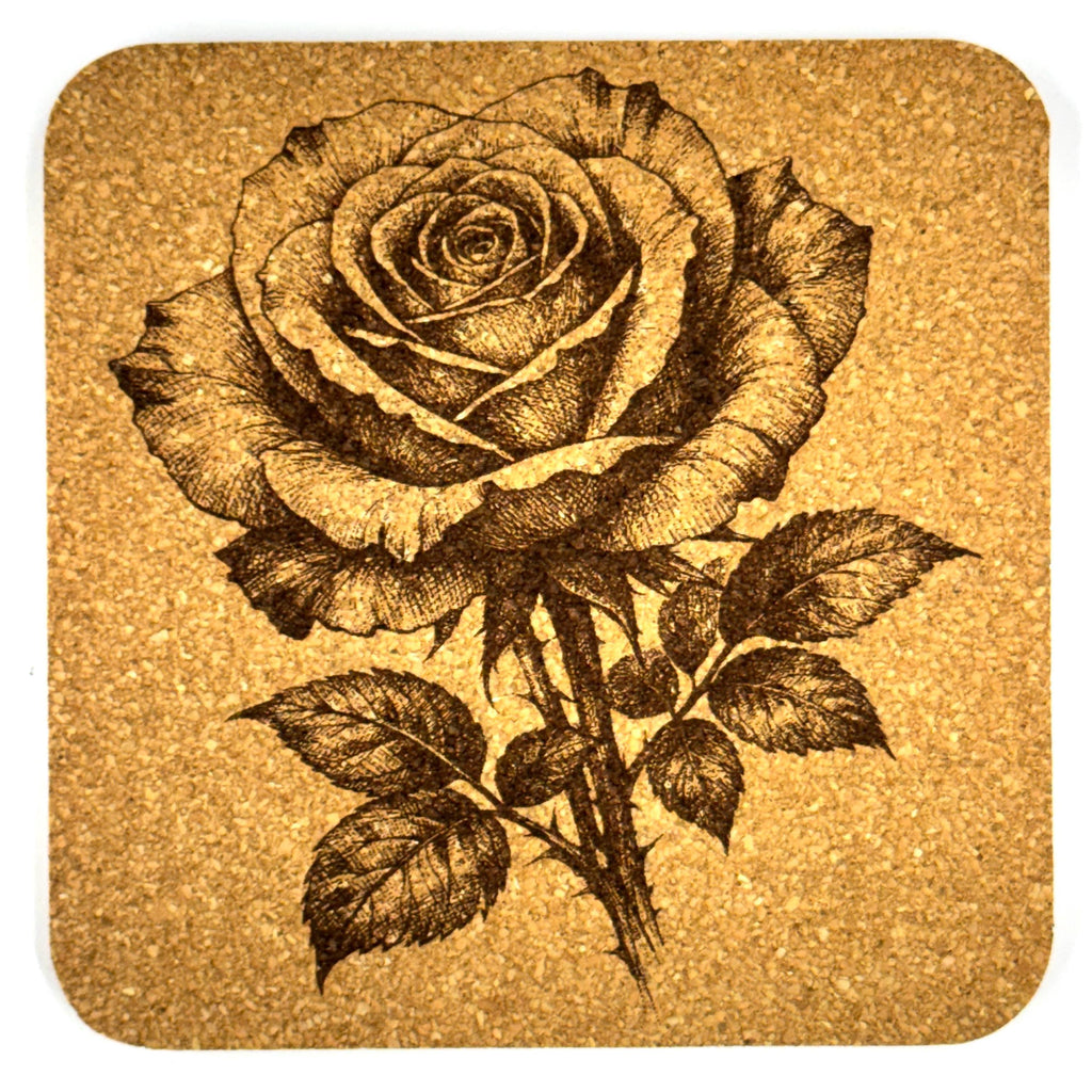 Classic Rose Illustration Cork Coaster Elegant Floral Design Gift