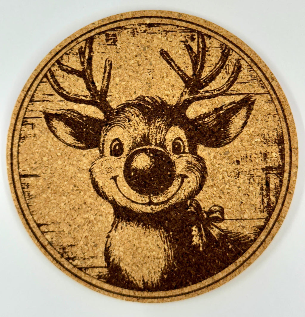 Cute Reindeer Cork Coaster – Playful Christmas Holiday Decor