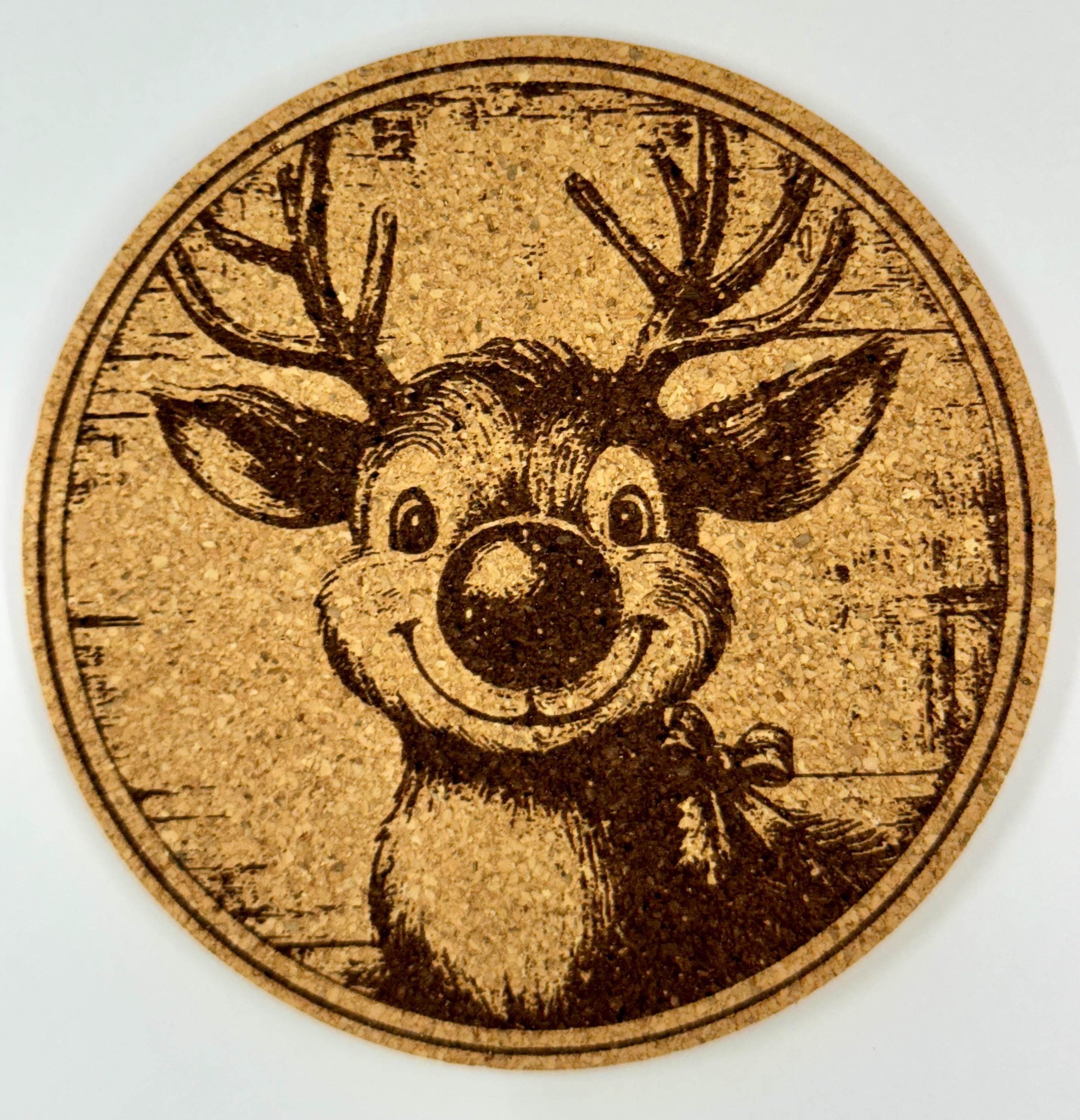 Cute Reindeer Cork Coaster – Playful Christmas Holiday Decor