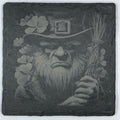 Irish Leprechaun Portrait Slate Coaster with Shamrocks