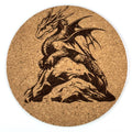 Mountain Peak Dragon Round Cork Coaster – Epic Fantasy Art
