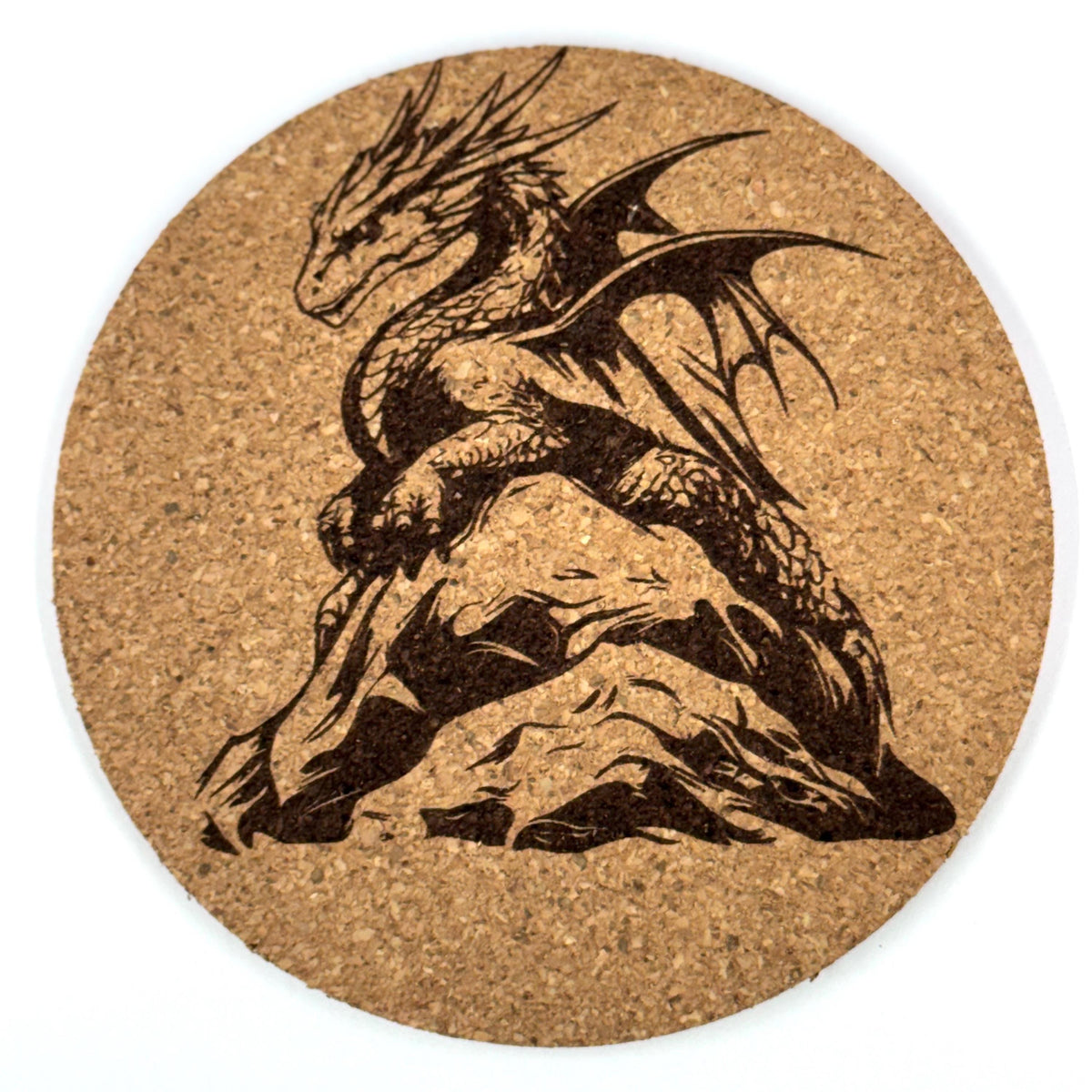 Mountain Peak Dragon Round Cork Coaster – Epic Fantasy Art
