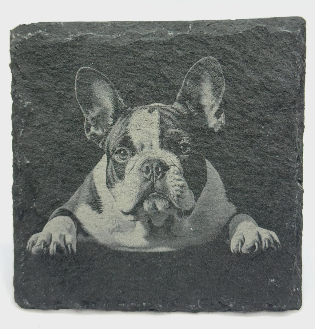 Adorable English Bulldog Coaster Set – Playful Bulldog Art on Natural Slate