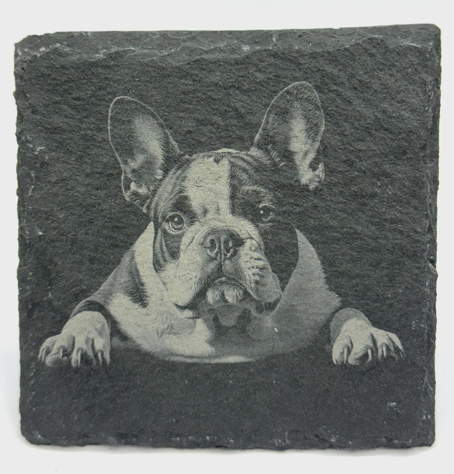 Adorable English Bulldog Coaster Set – Playful Bulldog Art on Natural Slate