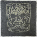 Flaming Skull in Whiskey Glass – Gothic Bar Slate Coaster