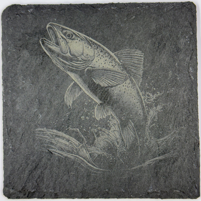Jumping Fish Slate Coaster – Action Fishing Engraved Stone